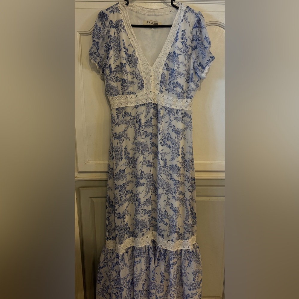 Taylor Blue and White Maxi Dress